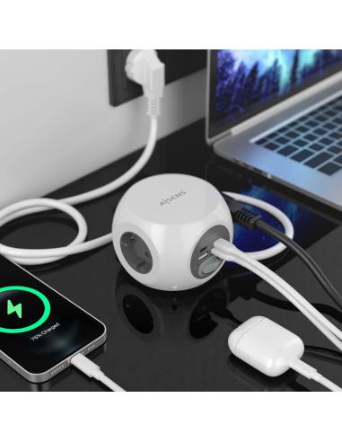 REGLETA 3 SALIDAS AISENS SOBREMESA 2XUSB-C 2XUSB-A 1.4M BLANCO ASPS-2A2C04-W