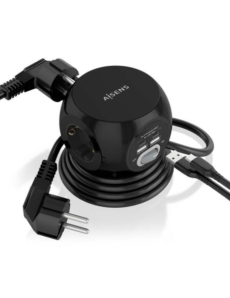 REGLETA 3 SALIDAS AISENS SOBREMESA 2XUSB-C 2XUSB-A 1.4M NEGRO ASPS-2A2C05-BK