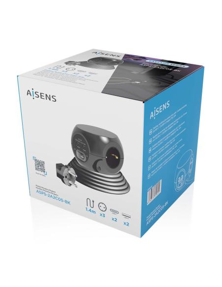 REGLETA 3 SALIDAS AISENS SOBREMESA 2XUSB-C 2XUSB-A 1.4M NEGRO ASPS-2A2C05-BK