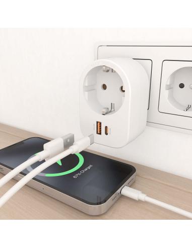 REGLETA 1 TOMAUSB-C 20W PD3.0USB-A 20W QC3.0 PARED BLANCO AISENS ASPS-1A1C06-W