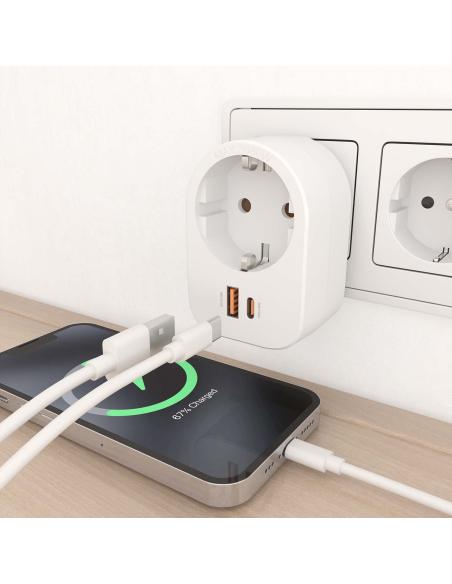 REGLETA 1 TOMAUSB-C 20W PD3.0USB-A 20W QC3.0 PARED BLANCO AISENS ASPS-1A1C06-W