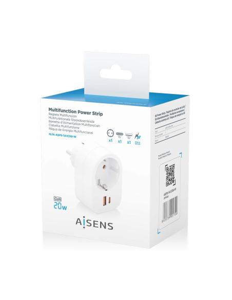 REGLETA 1 TOMAUSB-C 20W PD3.0USB-A 20W QC3.0 PARED BLANCO AISENS ASPS-1A1C06-W