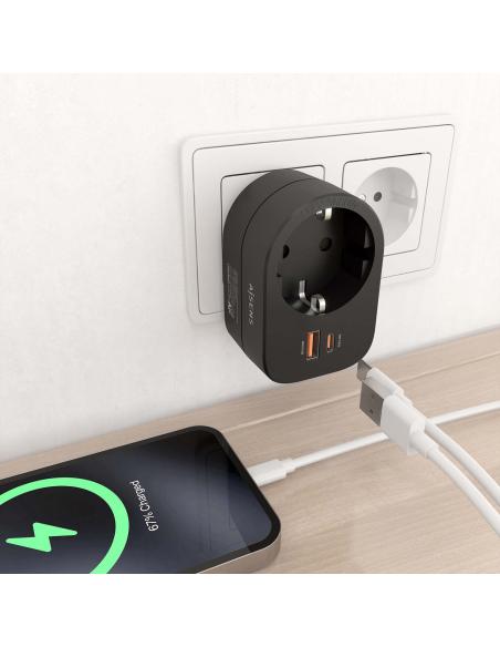 REGLETA 1 TOMAUSB-C 20W PD3.0USB-A 20W QC3.0 PARED NEGRO AISENS ASPS-1A1C07-BK