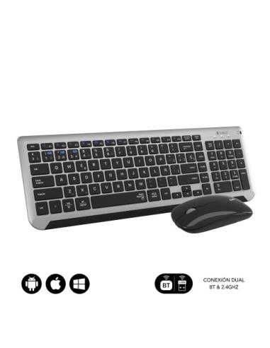 SUBBLIM Teclado con Ratón Bluetooth + 2.4G Combo Dual Prestige Extendido Gris/Negro
