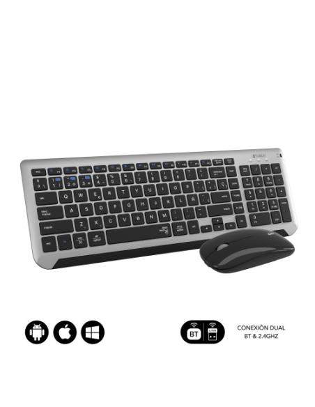 SUBBLIM Teclado con Ratón Bluetooth + 2.4G Combo Dual Prestige Extendido Gris/Negro