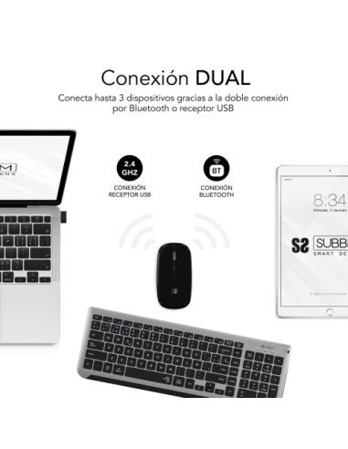 SUBBLIM Teclado con Ratón Bluetooth + 2.4G Combo Dual Prestige Extendido Gris/Negro