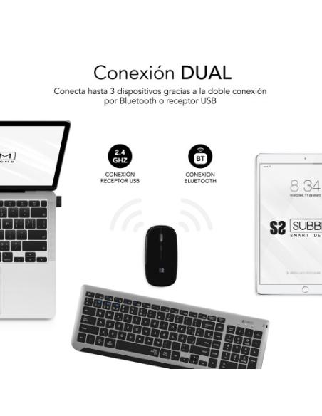 SUBBLIM Teclado con Ratón Bluetooth + 2.4G Combo Dual Prestige Extendido Gris/Negro