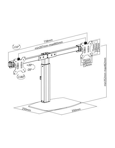 SOPORTE DE MESA MONITORTV GIRA INCLIN 2 BRAZOS 17-27 NEGRO TOOQ DB1727TN-B