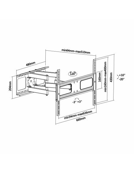 SOPORTE TV MONITOR AISENS PRO GIRA INCLINA NIVELA 50KG 37-70 NEGRO WT70TSLE-027