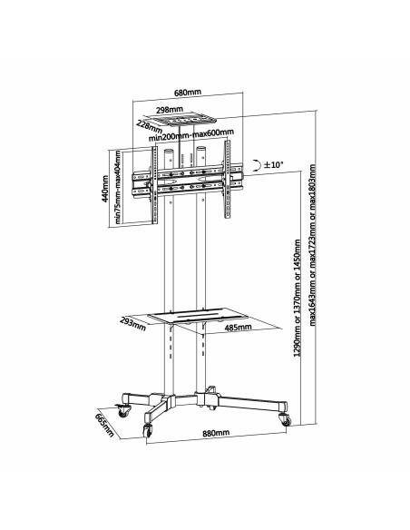 SOPORTE TV MONITOR AISENS SUELO ECO BANDEJA RUEDAS 50KG 37-70 NEGRO FT70TE-035