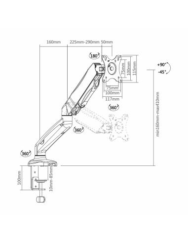 SOPORTE TV MONITOR AISENS MESA PRO GIRA INCL 65KG 3PIV1BRAZ 17-32 NEG DT27TSR-043