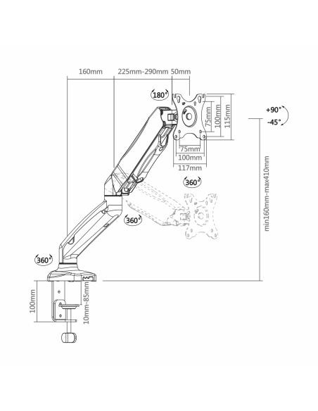 SOPORTE TV MONITOR AISENS MESA PRO GIRA INCL 65KG 3PIV1BRAZ 17-32 NEG DT27TSR-043