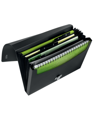CARPETA POLIPROPILENO ACORDEON 5 POSICIONES+BOLSILLO FRONTAL BROCHE GIRATORIO A4 RECYCLE NEGRO LEITZ 46240095