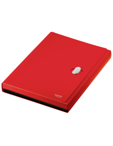 CARPETA POLIPROPILENO ACORDEON 5 POSICIONES+BOLSILLO FRONTAL BROCHE GIRATORIO A4 RECYCLE ROJO LEITZ 46240025