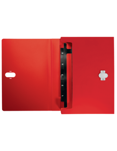CARPETA POLIPROPILENO ACORDEON 5 POSICIONES+BOLSILLO FRONTAL BROCHE GIRATORIO A4 RECYCLE ROJO LEITZ 46240025