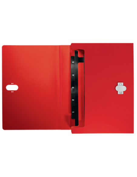 CARPETA POLIPROPILENO ACORDEON 5 POSICIONES+BOLSILLO FRONTAL BROCHE GIRATORIO A4 RECYCLE ROJO LEITZ 46240025
