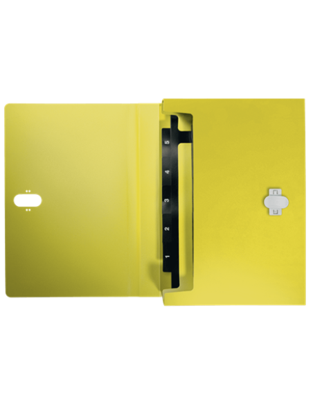 CARPETA POLIPROPILENO ACORDEON 5 POSICIONES+BOLSILLO FRONTAL BROCHE GIRATORIO A4 RECYCLE AMARILLO LEITZ 46240015