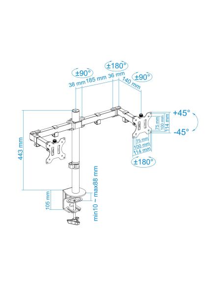 SOPORTE DE MESA MONITOR GIRA INCLI 2BRAZO 13-32 NEGRO TOOQ DB1232TN-B
