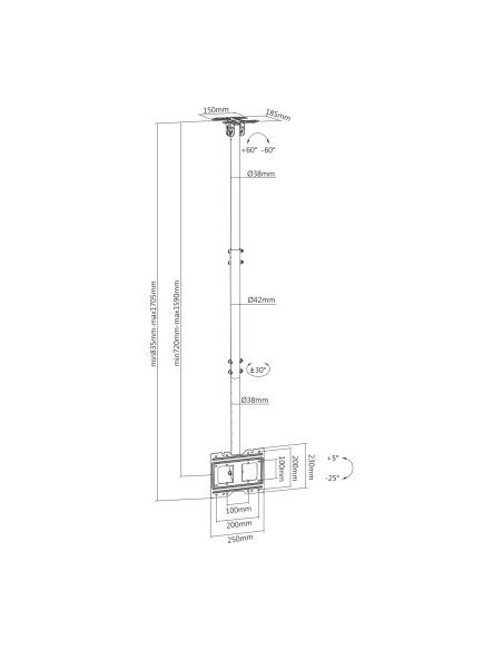 SOPORTE TV MONITOR AISENS TECHO GIRA INCL EXTEN 50KG 23-43 NEGRO CT43TSE-053