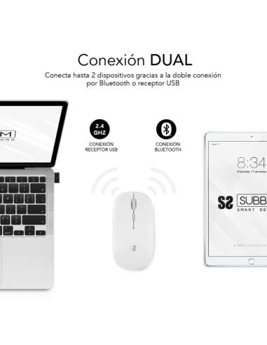 SUBBLIM Ratón Óptico Inalámbrico 2.4G y Bluetooth Dual Flat Mouse Recargable Blanco