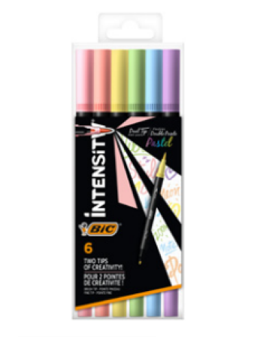 BIC Intensity Dual tip marcador 6 pieza(s) Punta de pincel Azul claro, Verde claro, Rosa claro, Melocotón, Violeta, Amarillo