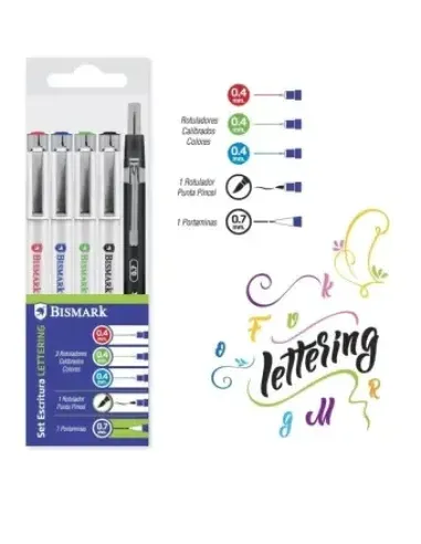 SET 3 ROTULADORES CALIBRADOS DE COLOR + ROTULADOR PUNTA PINCEL + PORTAMINAS BISMARK 330180