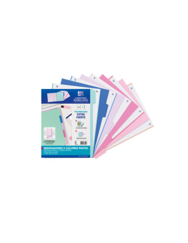KIT SEPARADORES PP 500 MICRAS A4 5 POSICIONES COLORES PASTEL OXFORD 40015936