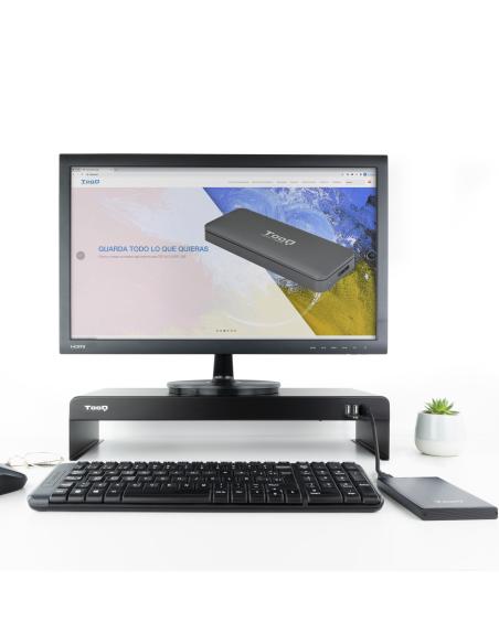 SOPORTE ELEVADOR PARA MONITORES 3XUSB TOOQ TQMR0124 NEGRO