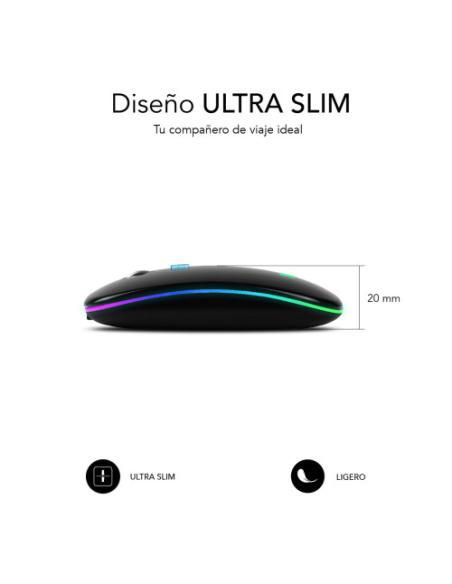 RATÓN ÓPTICO INALÁMBRICO 2.4G Y BT RGB LED DUAL FLAT MOUSE BLACK