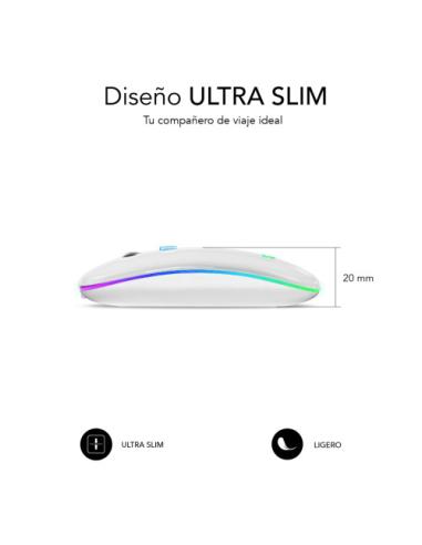 RATÓN ÓPTICO INALÁMBRICO 2.4G Y BT RGB LED DUAL FLAT MOUSE WHITE