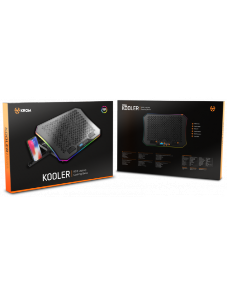 KROM BASE REFRIGERACION PORTATIL HASTA 19". SOPORTE SMARTPHONE. HUB 2 X USB. RGB (NXKROMKOOLER)