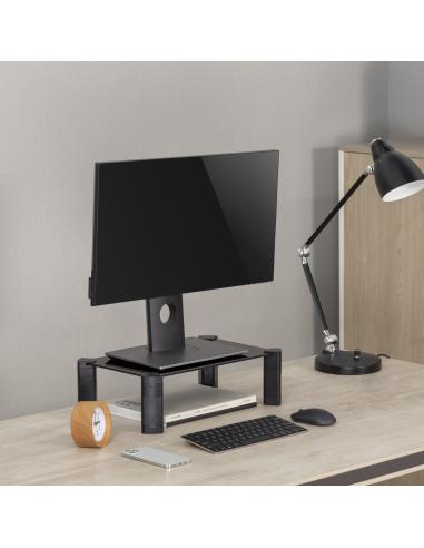SOPORTE ELEVADOR CRISTAL PARA MONITOR-PORTATIL NEGRO AISENS MR01C-109