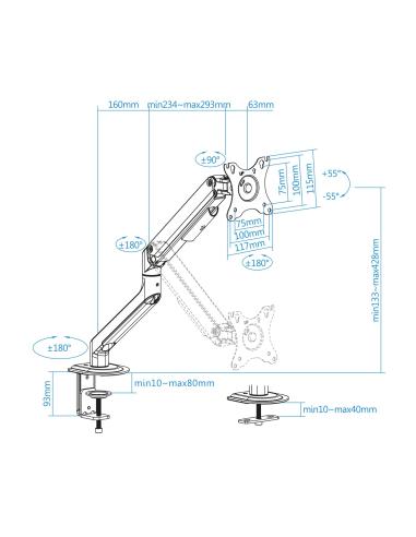 SOPORTE DE MESA MONITORTV GIRA INCLI 1 BRAZO 17-32 GRIS TOOQ DB4032TNR-G