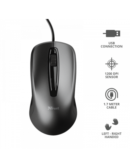 Trust Carve ratón USB tipo A Óptico 1200 DPI Ambidextro
