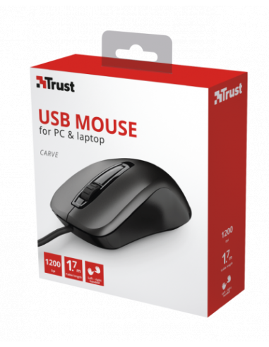 Trust Carve ratón USB tipo A Óptico 1200 DPI Ambidextro