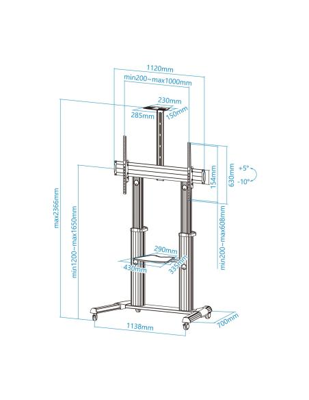 SOPORTE DE SUELO CON RUEDA TV 60-100 ALUMINIO TOOQ FS20300M-B