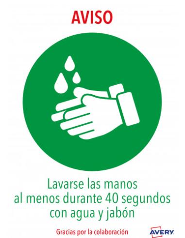 SEÑALES ADHESIVOS PREIMPRESO "LAVARSE LAS MANOS" SOBRE DE 2 HOJAS EN A4 AVERY AV_KITCOVID1_ES