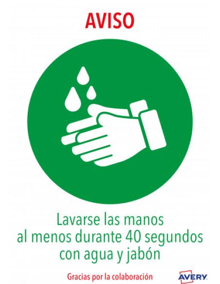 SEÑALES ADHESIVOS PREIMPRESO "LAVARSE LAS MANOS" SOBRE DE 2 HOJAS EN A4 AVERY AV_KITCOVID1_ES