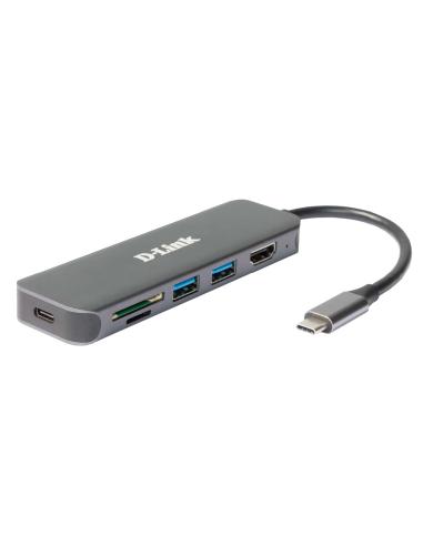 HUB USB-C D-LINK 6 EN 1 USB-C 2*USB3 HDMI LECTOR SD Y MSD DUB-2327