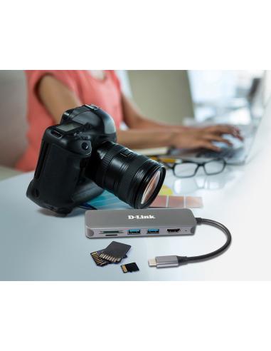 HUB USB-C D-LINK 6 EN 1 USB-C 2*USB3 HDMI LECTOR SD Y MSD DUB-2327