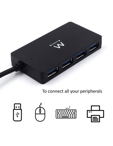 HUB USB EWENT 4 PUERTOS / USB 3.2 / EW1134 / CON ALIMENTACION