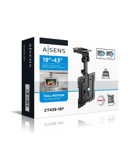 SOPORTE TV MONITOR TECHO GIRATORIO PLEGABLE 20KG 19-43 NEGRO AISENS CT43S-187