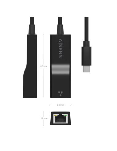CONVERSOR USB 3.1 GEN1 USB-C A ETHERNET GIGABIT NEGRO 11CM AISENS A109-0765