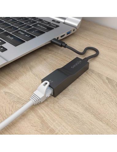 CONVERSOR USB 3.1 GEN1 USB-C A ETHERNET GIGABIT NEGRO 11CM AISENS A109-0765
