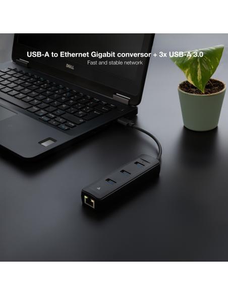 CONVERSOR USB3.0 A ETHERNET 3XUSB3.0 USB-AM-RJ45 NANOCABLE 10.16.4604