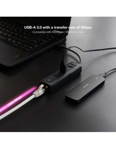 CONVERSOR USB3.0 A ETHERNET 3XUSB3.0 USB-AM-RJ45 NANOCABLE 10.16.4604