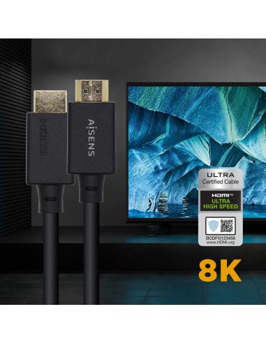 CABLE HDMI CERTIFICADO V2.1 8K 60HZ 48GBPS AM-AM NEGRO 3.0M AISENS A150-0424