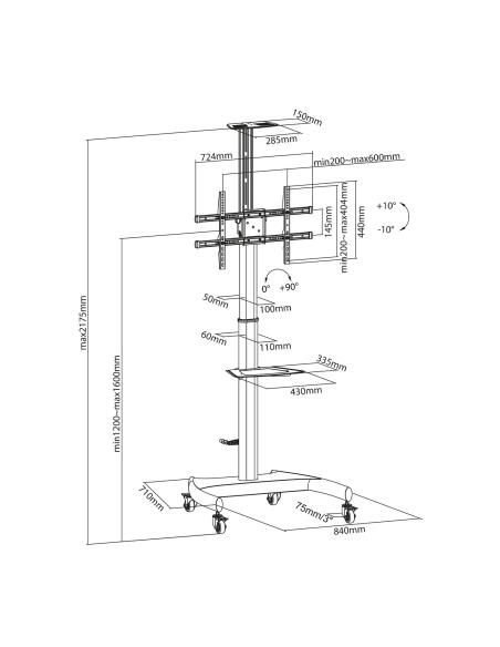 SOPORTE SUELO PANTALLA MANIVELA DVD CAM 50 KG 37-70 NEGRO AISENS FT70TE-169