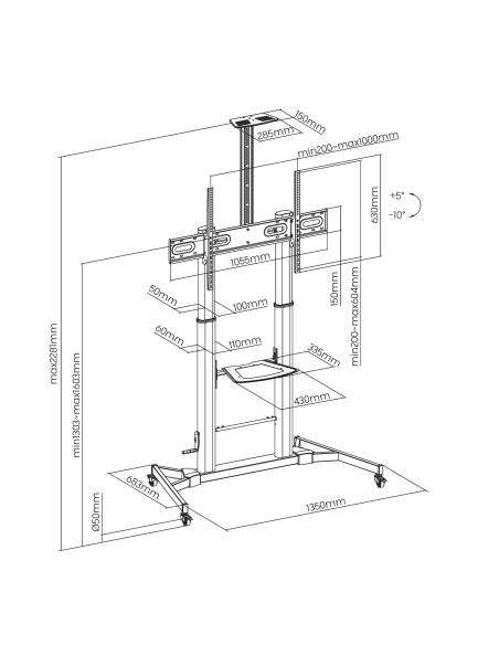 SOPORTE SUELO PANTALLA MANIVELA DVD CAM 100KG 60-100 NEGRO AISENS FT100TE-171