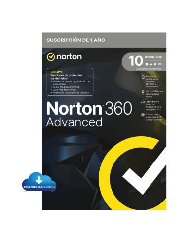 SOFTWARE ANTIVIRUS NORTON 360 ADVANCED PWM 200GB ES 1USUAR 10DISP 1 ANO ESD STOCK